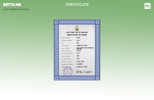 модерен стил Шаблон PSD од извод од матична книга на родените Свети Винсент и Гр